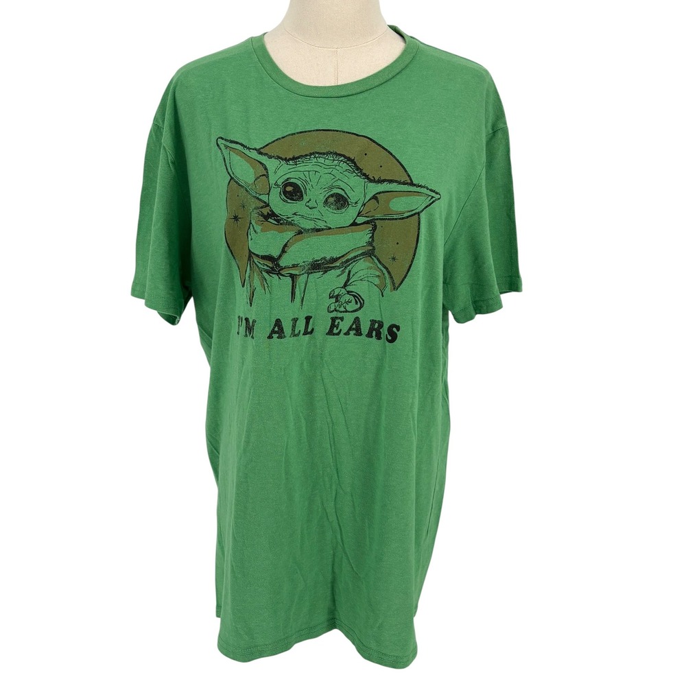 Star Wars Mad Engine T-Shirt Green Baby Yoda Grogu I'm All Ears Large